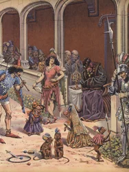 Performers entertaining the aged King Louis XI of France