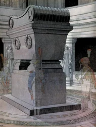 The tomb of Emperor Napoleon I Bonaparte at the Invalides with ghost guards